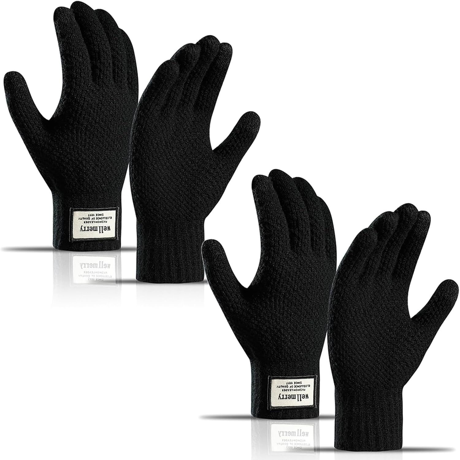 Long Keeper 2 Pairs Winter Touch Screen Gloves Unisex Warm Lined Knit Gloves Winter Gloves for Men Women Driving Running Texting Gloves Elastic Cuff image number 5
