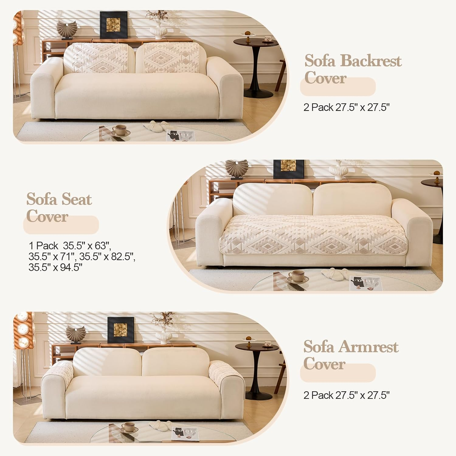 WEYOND Couch Cover for Dogs Washable, Soft Plush Sofa Cover for Loveseat & 2/3 Cushion Sofa, Pet-Friendly Couch Covers for Sofa, Non-Slip Sofa Slipcover (90 X 210 Cm, Beige) image number 4