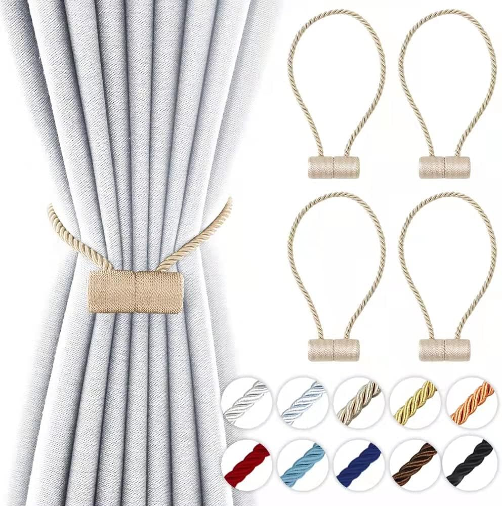 18 Inch Strong Magnetic Curtain Tiebacks, Curtain Holdbacks Modern Upgrade Strong 2021 New Twisted Style Decorative Drapery Rope ​Tie Backs(4 Pack Silver Grey)