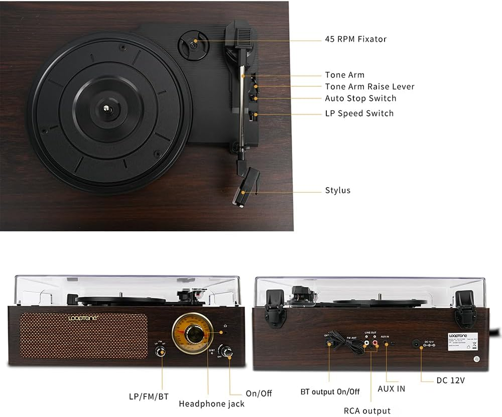 Looptone DS-215RBB Bluetooth in & Out Turntable with FM Radio Functions image number 2