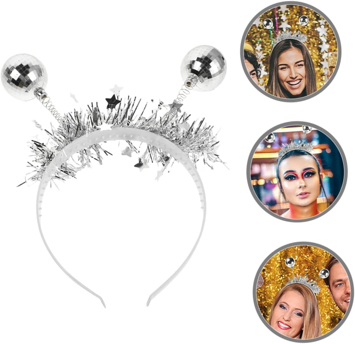 DEARMAMY 2Pcs Disco Ball Headbands for Women Fashion Headpiece for Halloween Parties Carnival Hairband Padded Comfort image number 3