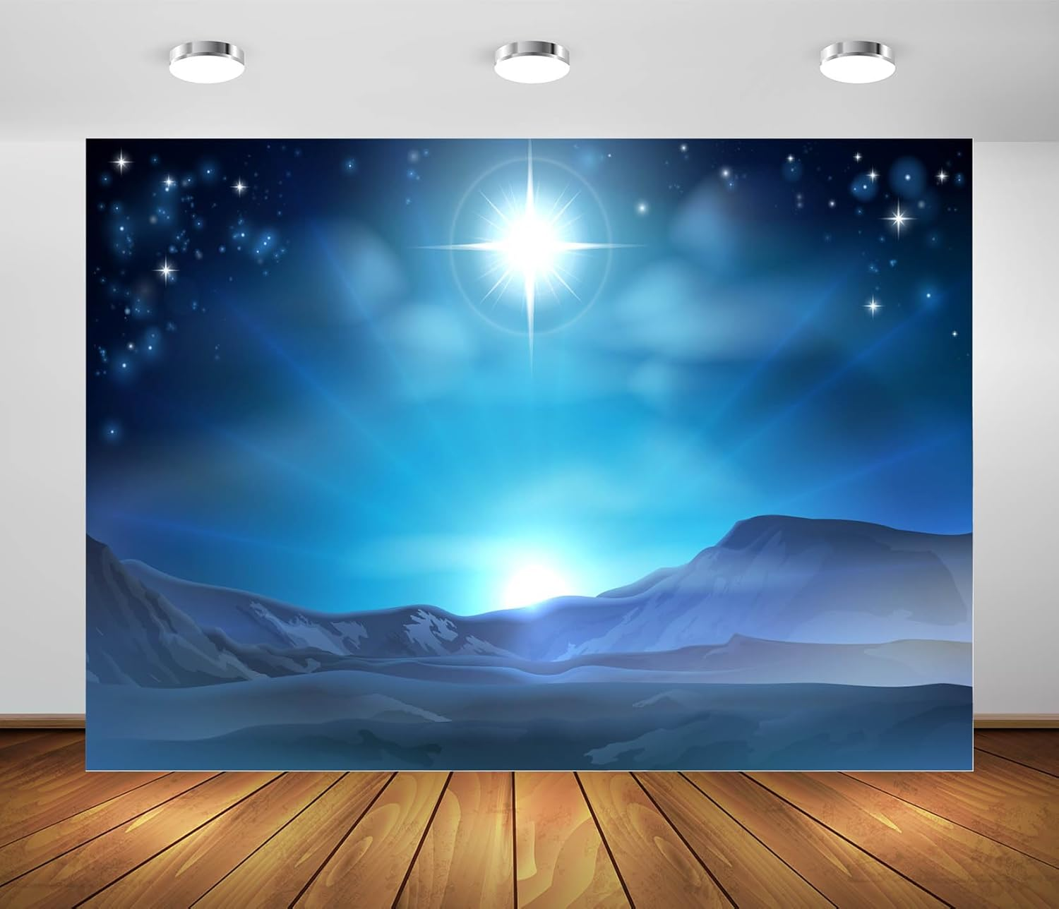BELECO 7X5Ft Fabric Nativity Scene Backdrop Christmas Star Night Star of Bethlehem over Desert Birth of Jesus Background Christmas Nativity Decorations Religious Belief Bible Story Photo Studio Props image number 4
