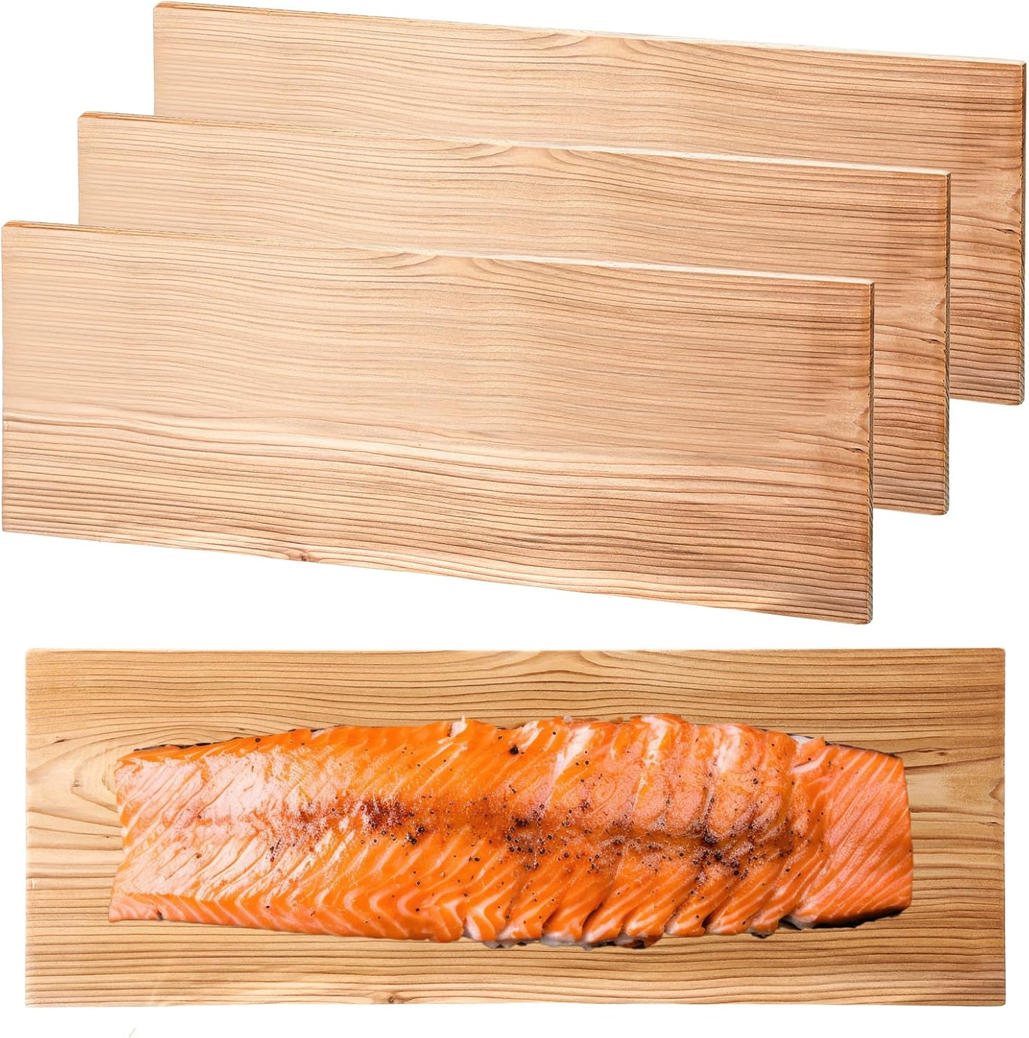 Landical 3 Pcs XL XXL Large Cedar Planks for Grilling Salmon Thicker Design Full Filet of Salmon Meat Fish and Veggies Adding Extra Smoke and Flavor Soaking Fast Easy to Use (15 X 5.5 Inches) image number 5