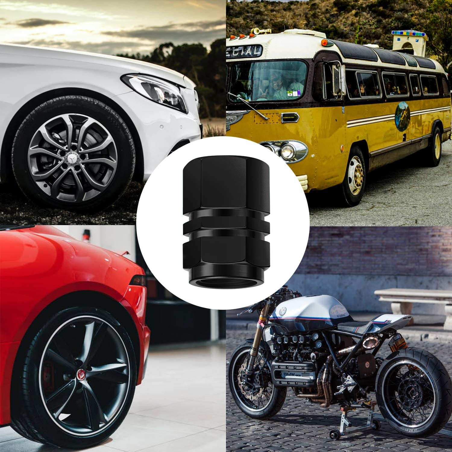 AIEX 8 Packs Aluminum Tire Valve Stem Caps with Gasket Universal Hexagon Valve Covers Replacement for Cars, SUV, Bike, Bicycle, Motorcycles, Airproof, Screw-On, Easy-Grip(Black) image number 1