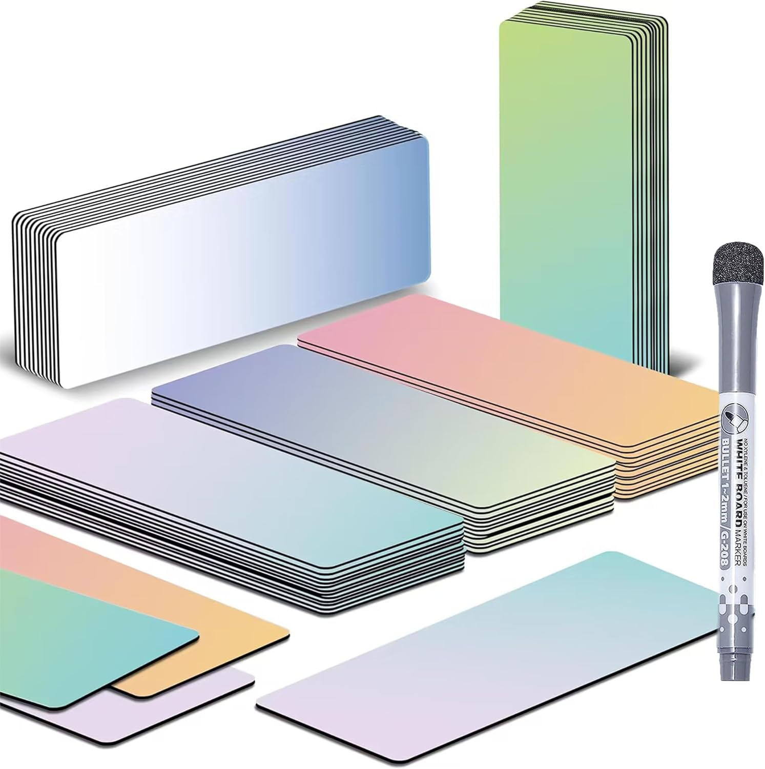 BIROYAL Dry Erase Magnets 50Pcs with Marker - Reusable Whiteboard Accessories Magnetic Strips for Whiteboard Magnet Labels Magnetic Name Tags for Classroom Home Office in 5 Gradient Colors