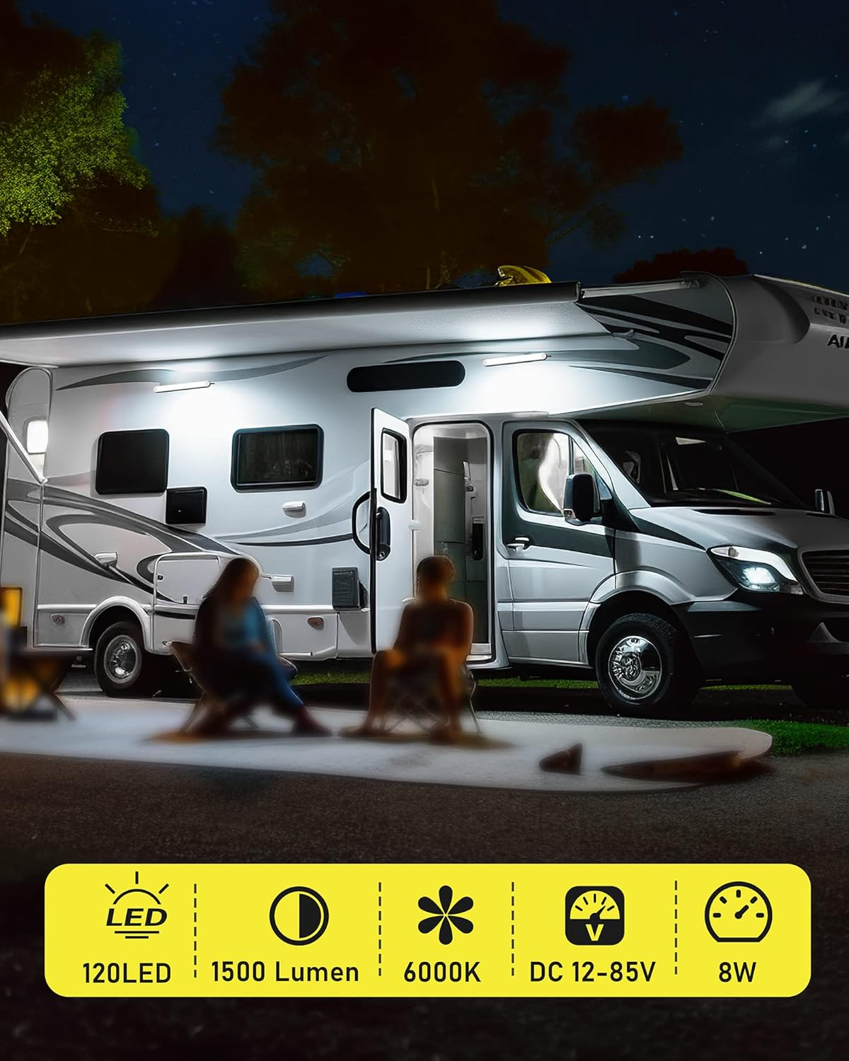 12V LED Interior Light Bar, 120 LED Strip Lights 1500LM 8W DC12-85 Volt for RV Interior, Cargo Trailer Lights with Switch for Enclosed Trailer Boat Car Van Truck Camper Lorry Motorhome[4Pack] image number 6