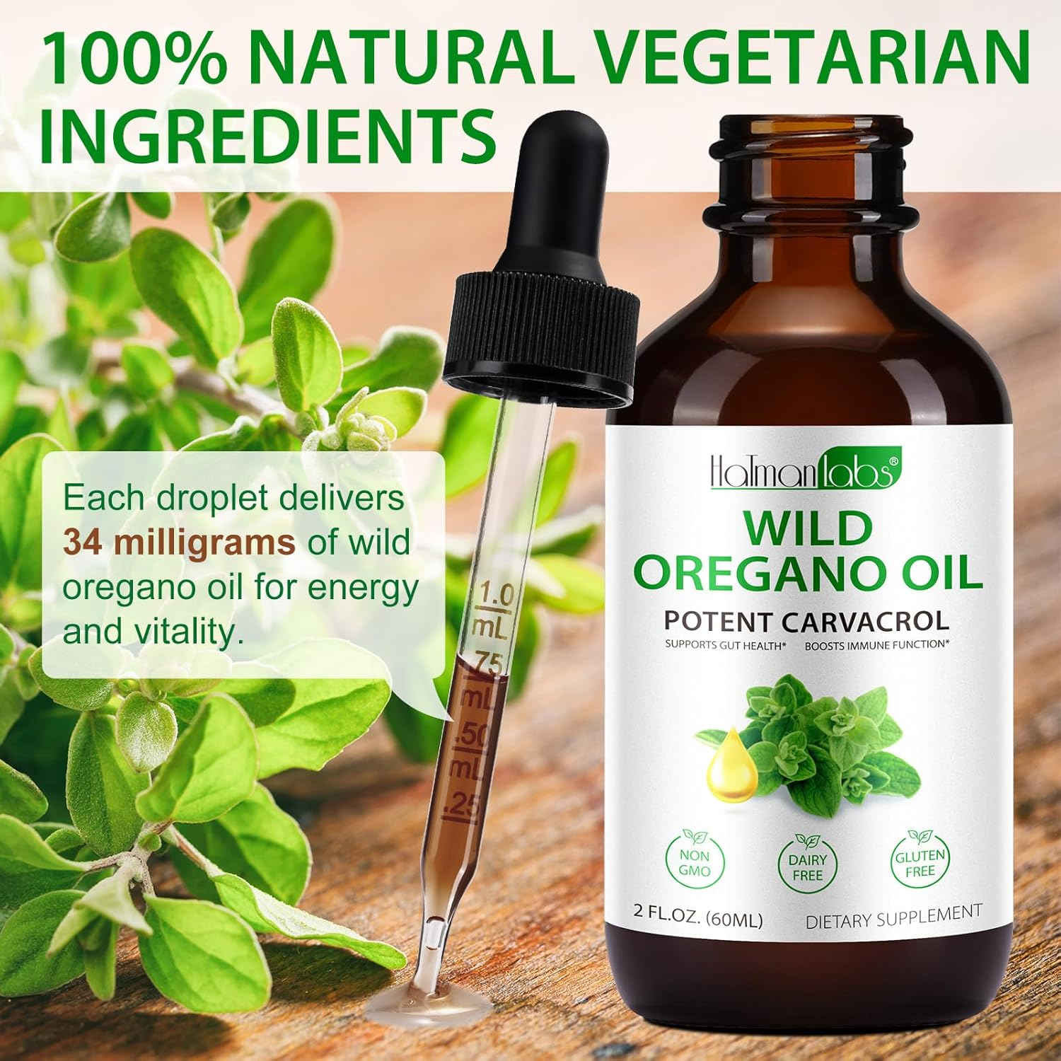 Organic Oil of Oregano Liquid Drops 60Ml | Wild Mediterranean Oregano | Natural Carvacrol Content | Alcohol-Free, Vegan & Non-Gmo | Easy-To-Use Herbal Extract image number 1
