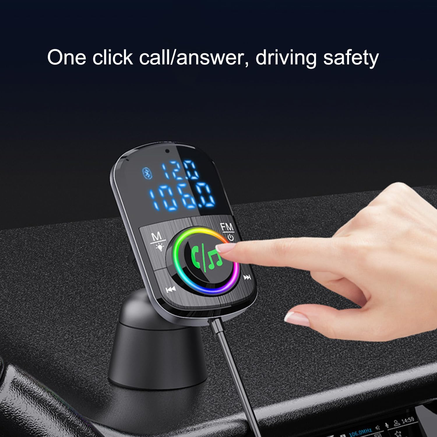 FM Transmitter, Bluetooth FM Transmitter Wireless Radio Adapter Car Kit with Lossless Sound Quality Colorful Ambient Light Player image number 5