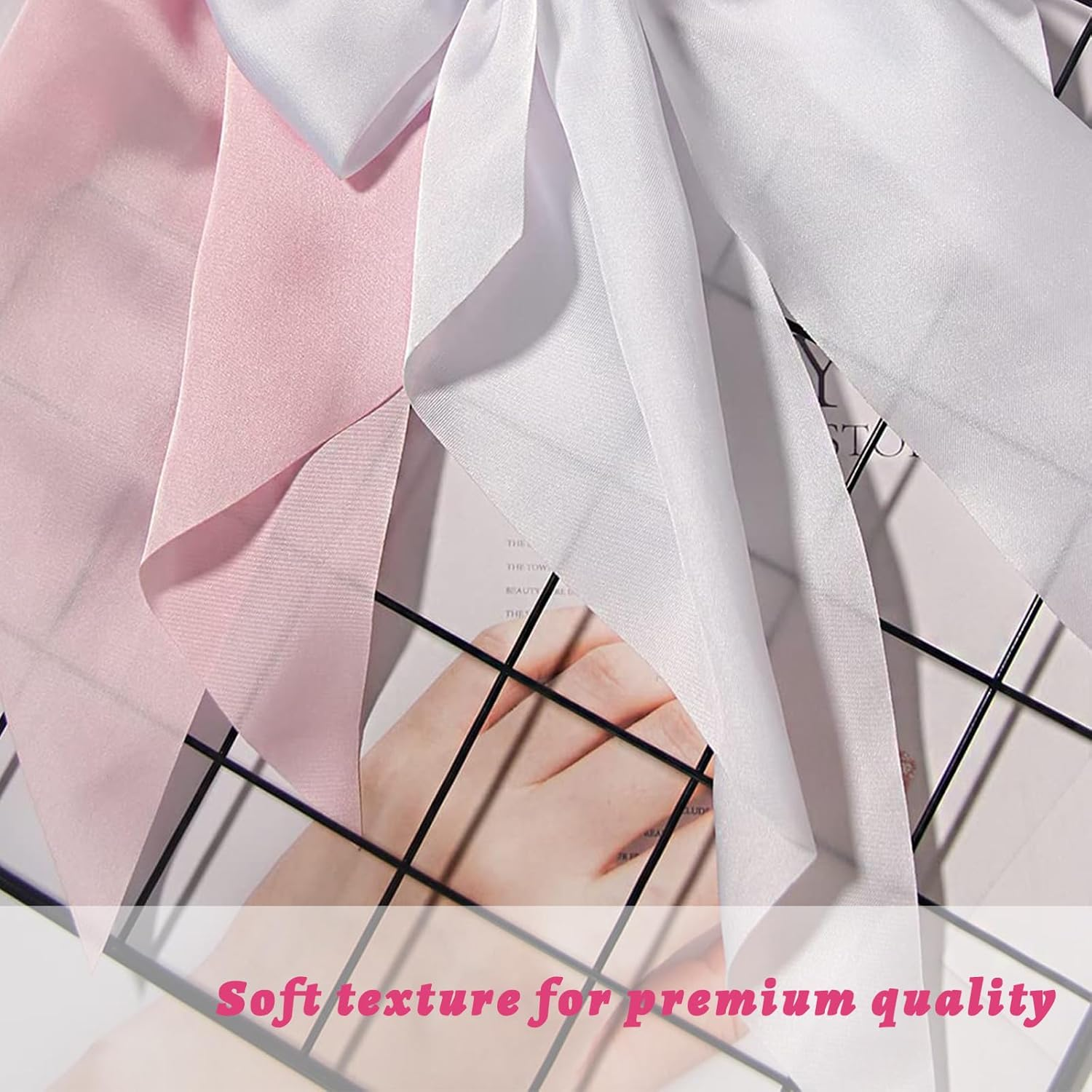 Kinretixia&reg; 2 Pieces Hair Bow Clips for Women Large Satin Hair Bows Long Tail Alligator Clips Big Hair Bow Girls Hair Pink/White image number 6