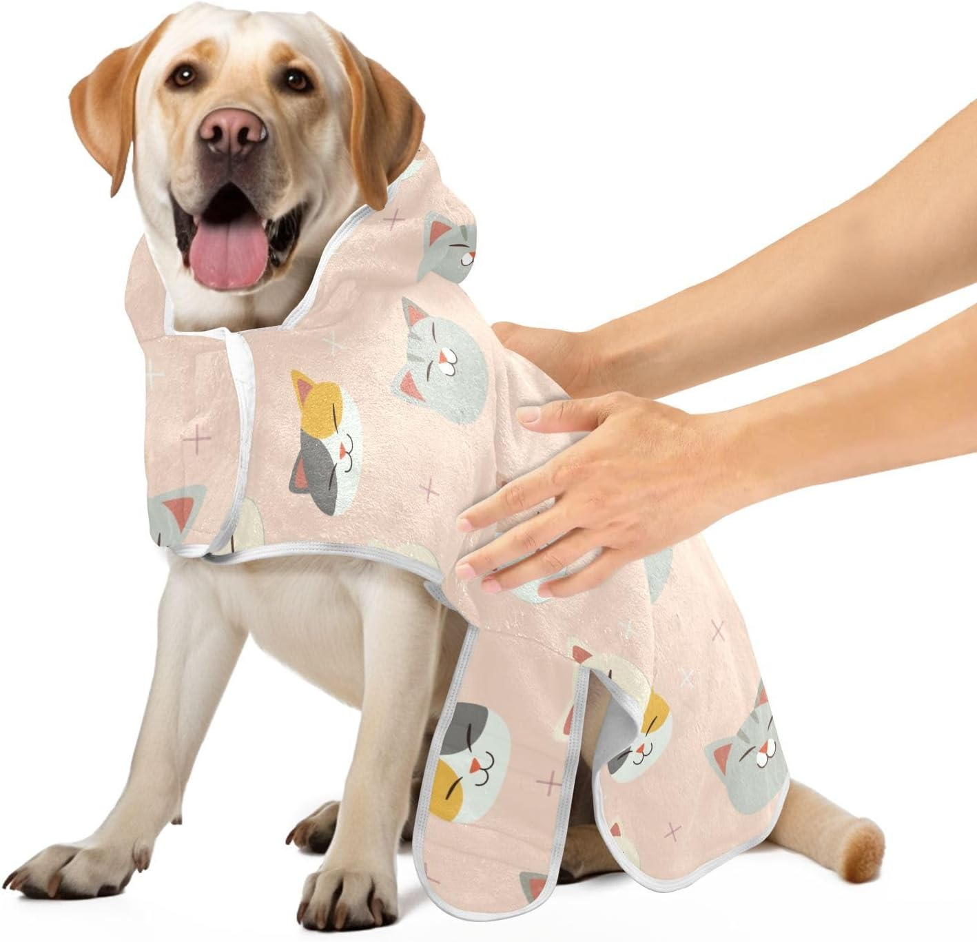 AIXIWAWA Cute Cat Head Pet Bathrobe Towels with Adjustable Collar & Waist, Quick Absorbent Drying Coat for Cats and Dogs image number 1
