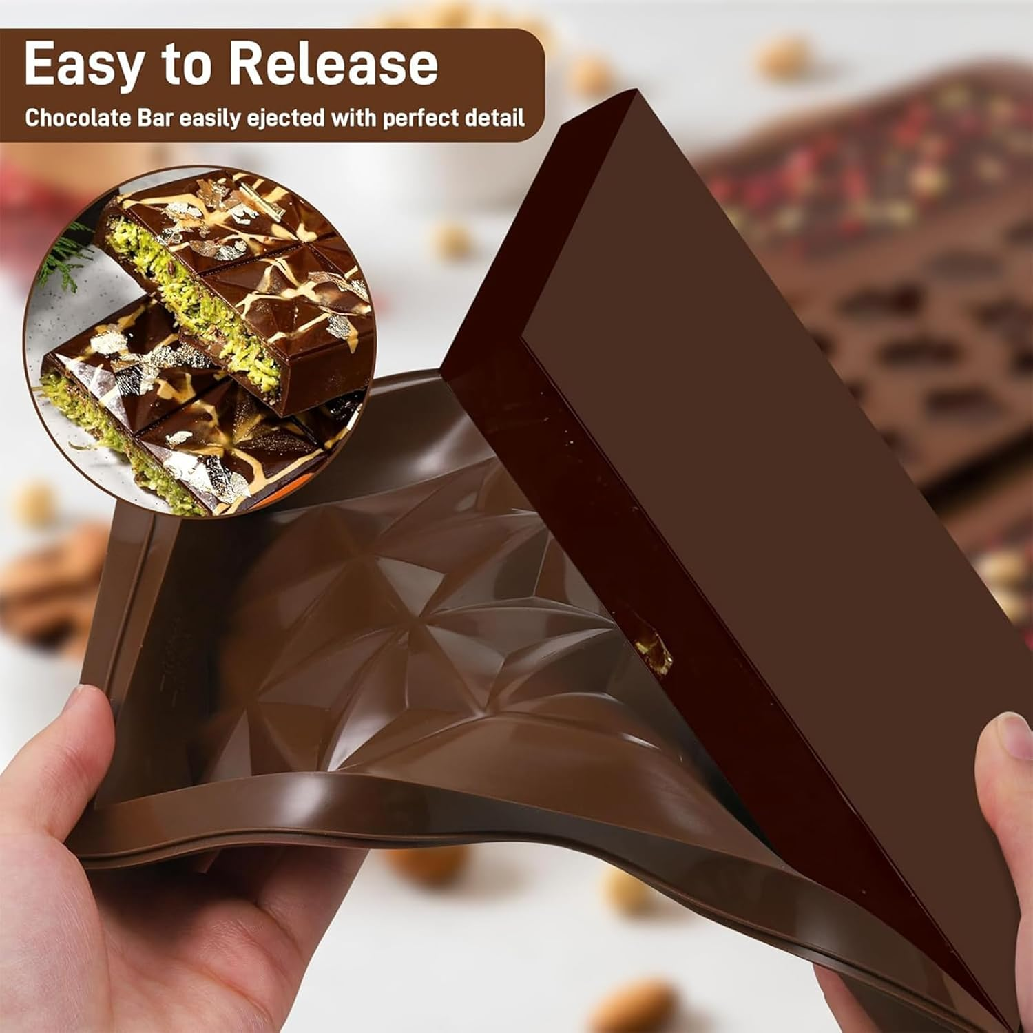 Uroboo 3 Pcs Chocolate Molds with a Scraper Premium Food Grade Silicone Chocolate Bar Molds image number 6