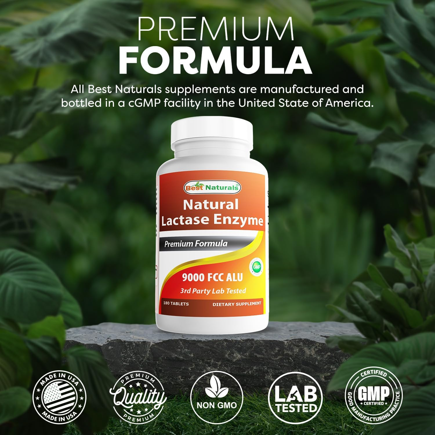 Best Naturals Lactase Enzyme 9000 FCC ALU 180 Tablets. image number 5