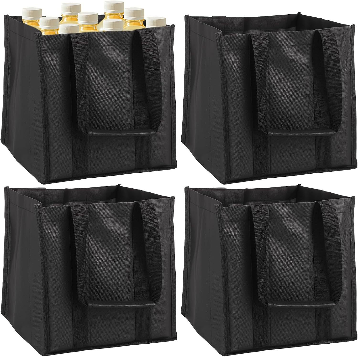 4 Pcs Wine Tote Bag, Reusable Nonwoven Wine Foldable Bottle Carrier Tote, with Sturdy Handle and Divider, Portable Wine Case, for Party Picnic Camping Traveling (6 Compartments)