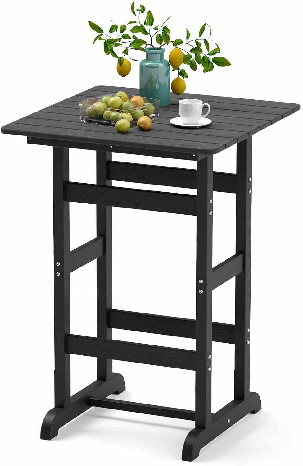 Costway 76Cm X 76Cm Square Bar Table, Patio HDPE Bar Height Dining Table W/Slatted Tabletop, Outdoor All-Weather High-Top Bistro Table for Poolside, Backyard, Balcony (Gray)