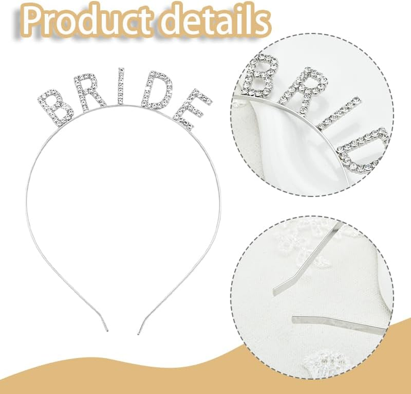 Silver Rhinestone Bride Headband Bachelorette Party Accessories for Bride to Be Gifts to Her Bridal Shower Gifts for Brides Headpiece for Wedding Hair Band to Brides image number 4