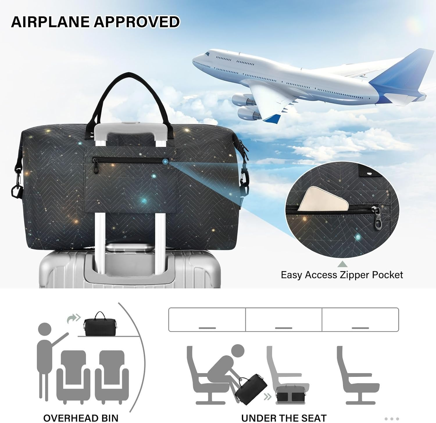 XYMZR Large Travel Duffel Bag, Nebula Galaxy Space Sports Tote Gym Bag, Shoulder Weekender Overnight Bag for Women Men, Carry on Luggage with Toiletry Bags, Multi-Colored, Multi-Colored image number 4