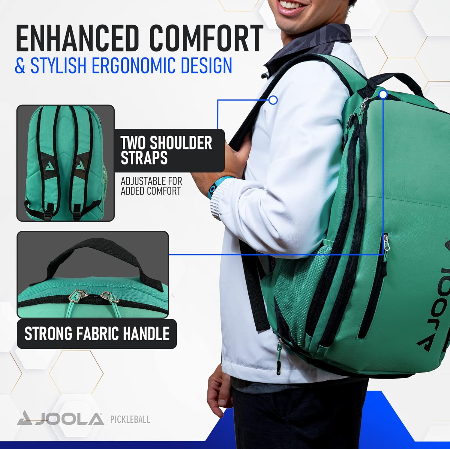 JOOLA Vision II Pickleball Bag - Backpack Holds 8 Pickleball Paddles plus Side Pockets for Pickleball Balls - Separate Ventilated Compartment for Shoes, Interior & Exterior Accessory Pockets - Teal image number 4