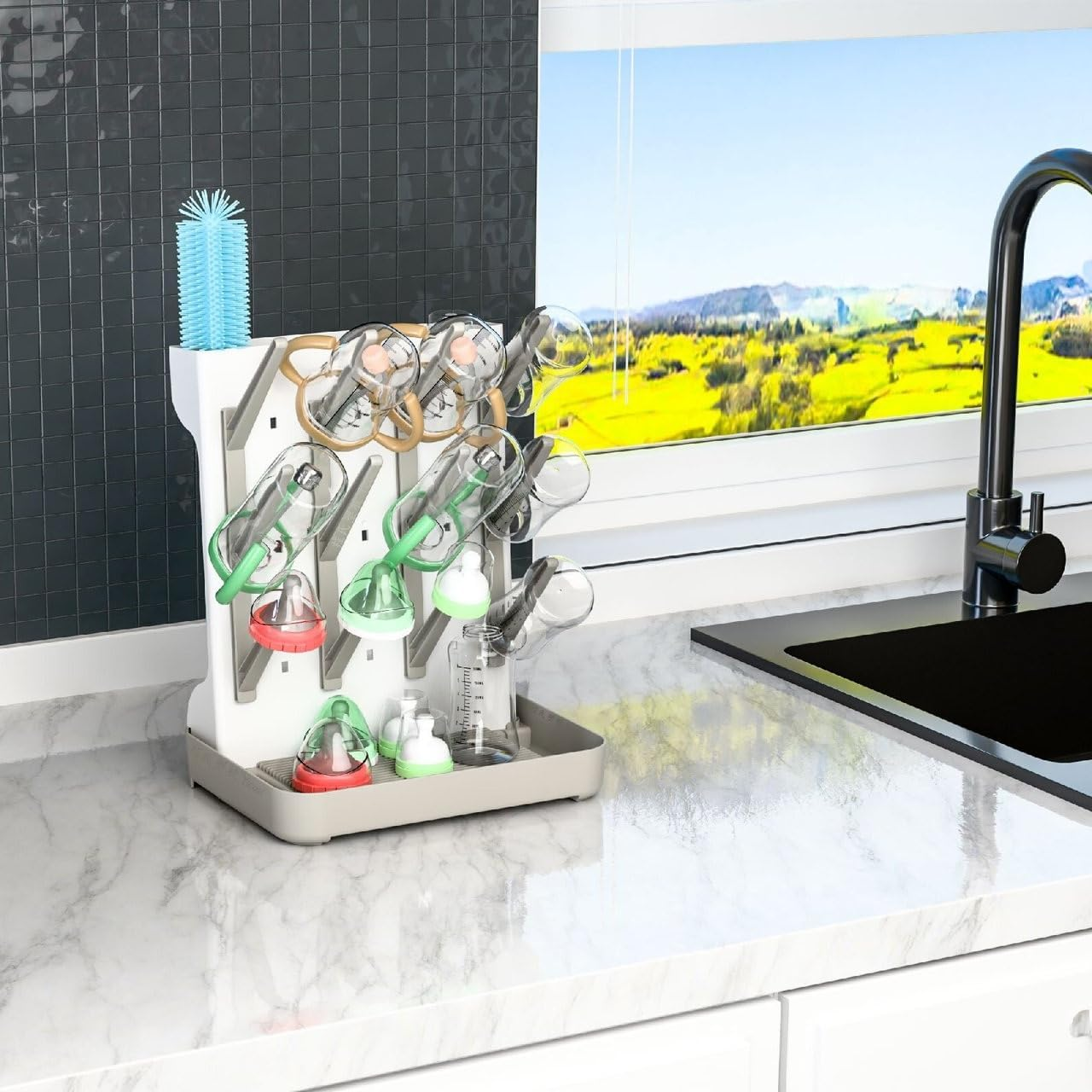 Baby Bottle Drying Rack, Vertical Space Saving Countertop Standing Drying Rack Baby Accessory, Bottle Brsuh, Pacifier, Breast Pump Accessories Drying Stand, Storage Organizer (Gray) image number 5