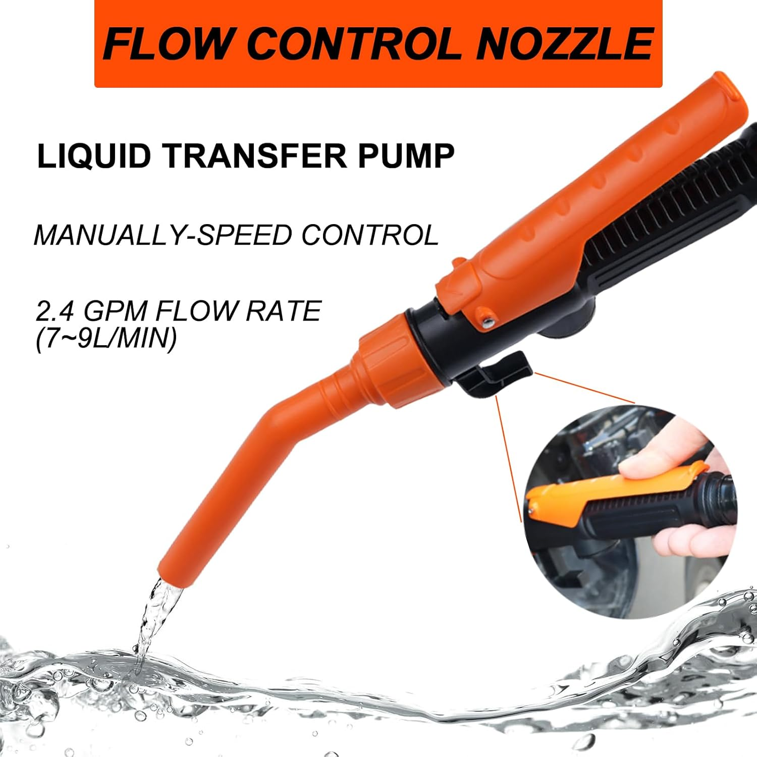 Electric Transfer Pump,Portable Power Battery Pump with Flow Control Nozzle,2.4 Gallons/Min Battery Operated Electric Siphon Pump,Fuel Transfer Pump Suitable for Cars,Motorcycles,Boats image number 2