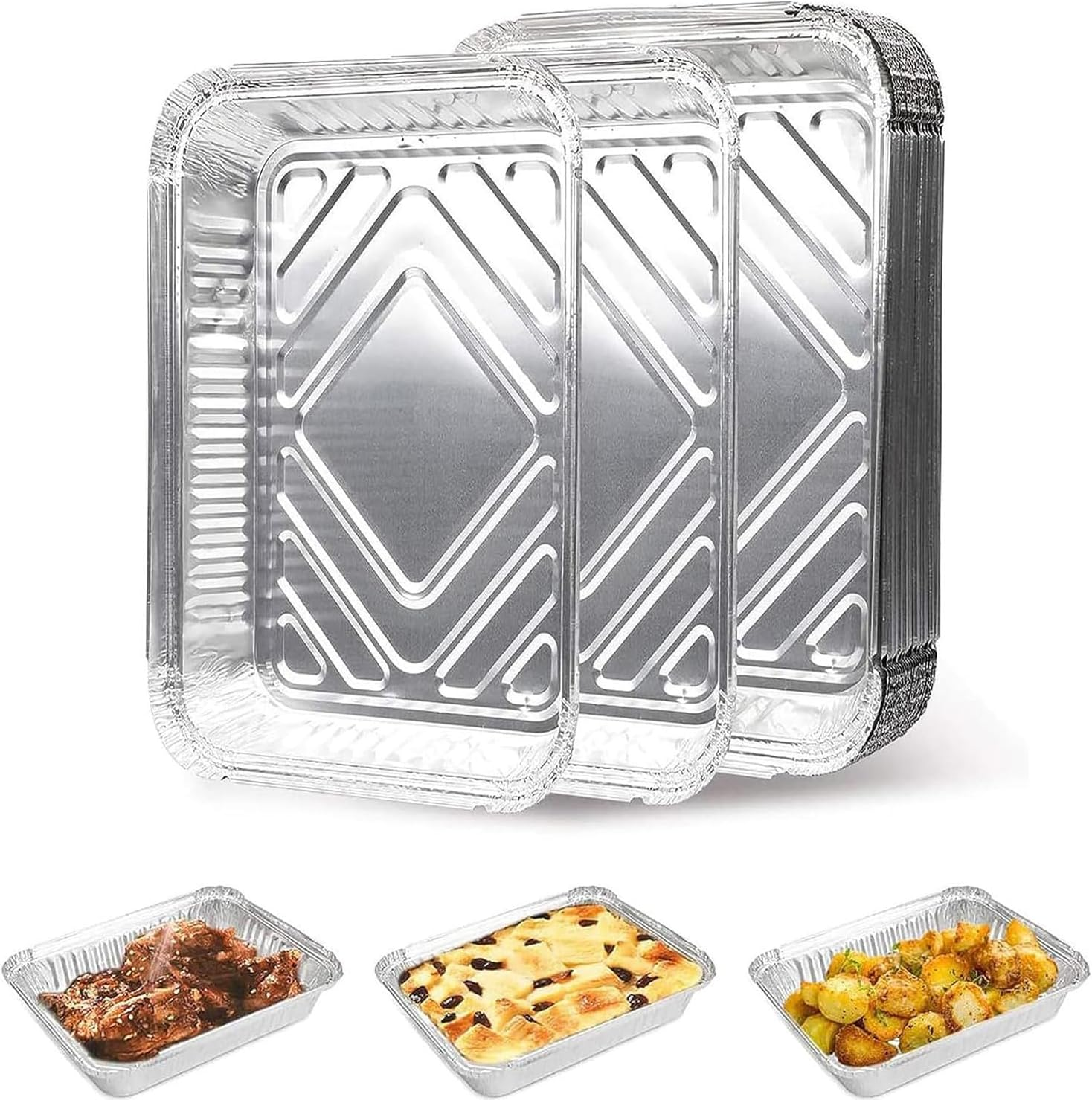 50Pcs Foil Tray Aluminium Foil Baking Trays Foil Take Out Pans, 22X16X5Cm Disposable Foil Food Containers for Roasting, Baking, Cooking (Silver) image number 5