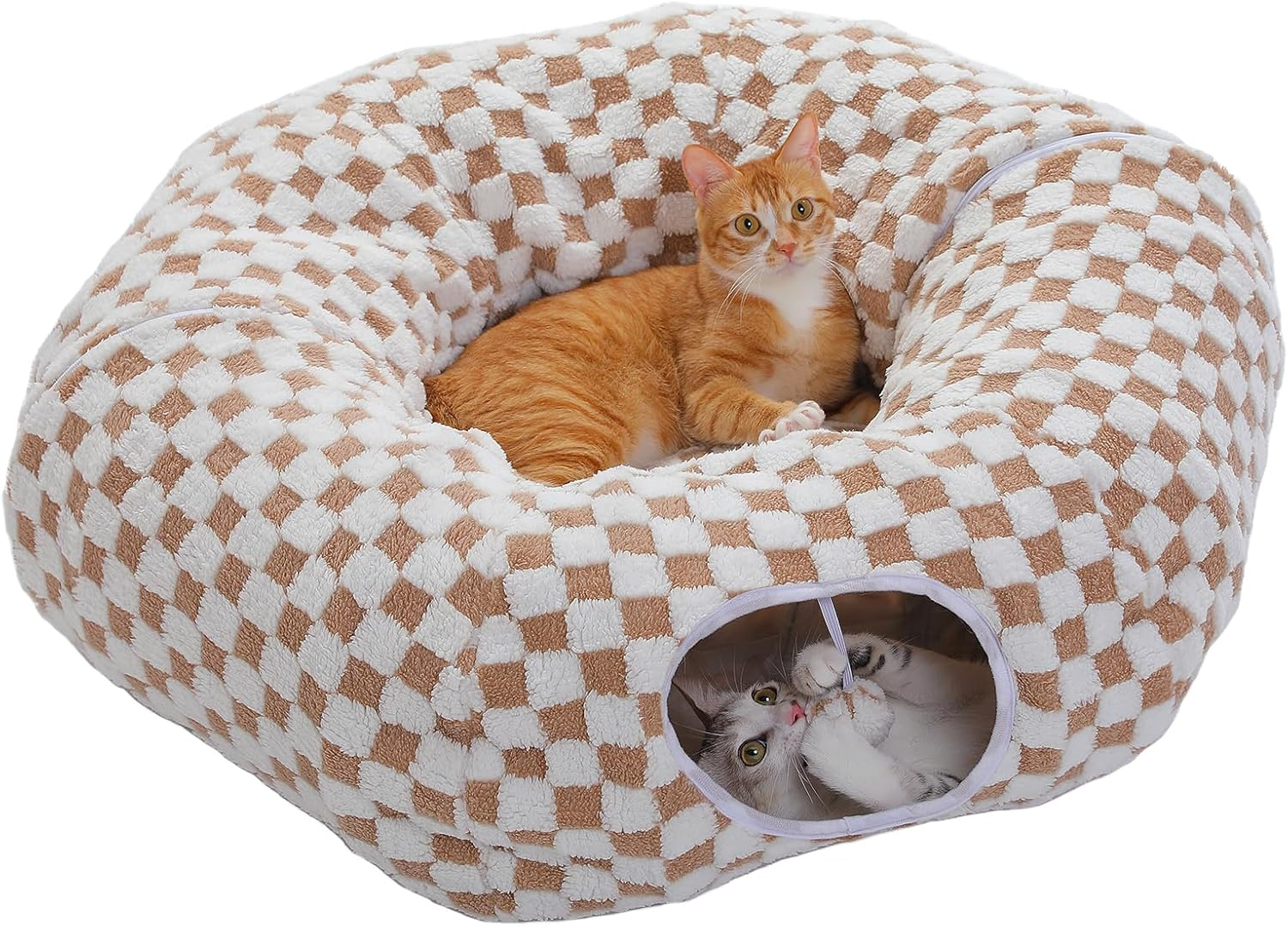 PAWZ Road Plush Cat Tunnel for Indoor Cats, 2 in 1 Donut Circle Shape Cat Tunnel & Cat Bed Diameter 85 Cm Brown image number 2