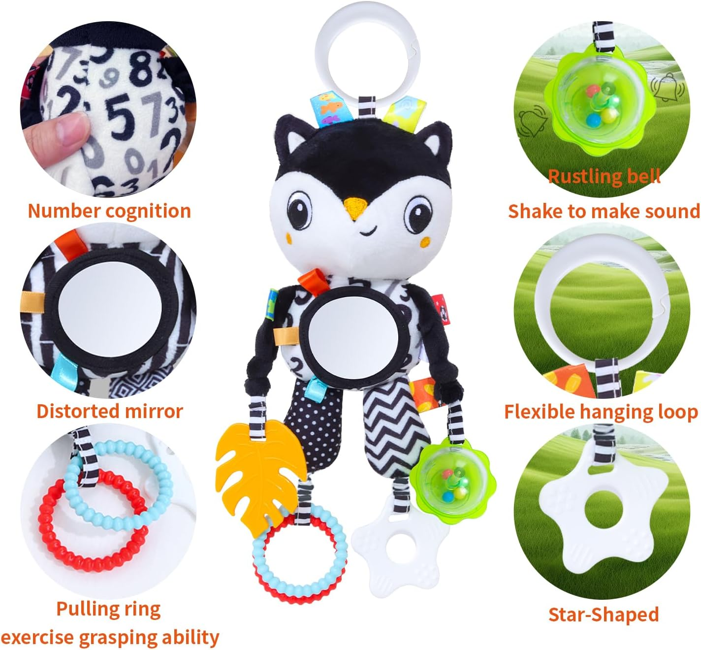 High Contrast Baby Toys,Black and White Hanging Toys,Car Seat Stroller Toys Newborn Boys and Girls 0 3 6 9 12 Months image number 6