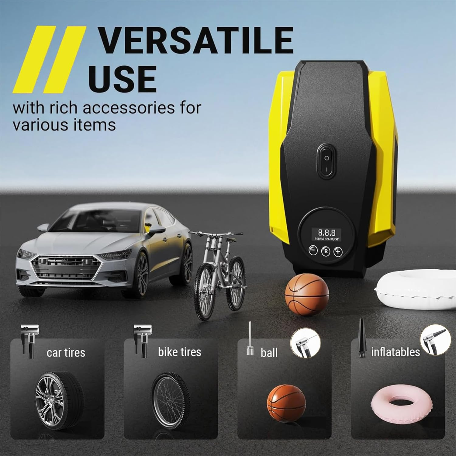 Tyre Inflator Portable Air Compressor，Car Tyre Pump，12V DC Compact Air Pump for Car Tyres， Auto Shut-Off Autopump, Digital Electric Tire Pump with LED Light Multipurpose Car Accessory image number 2