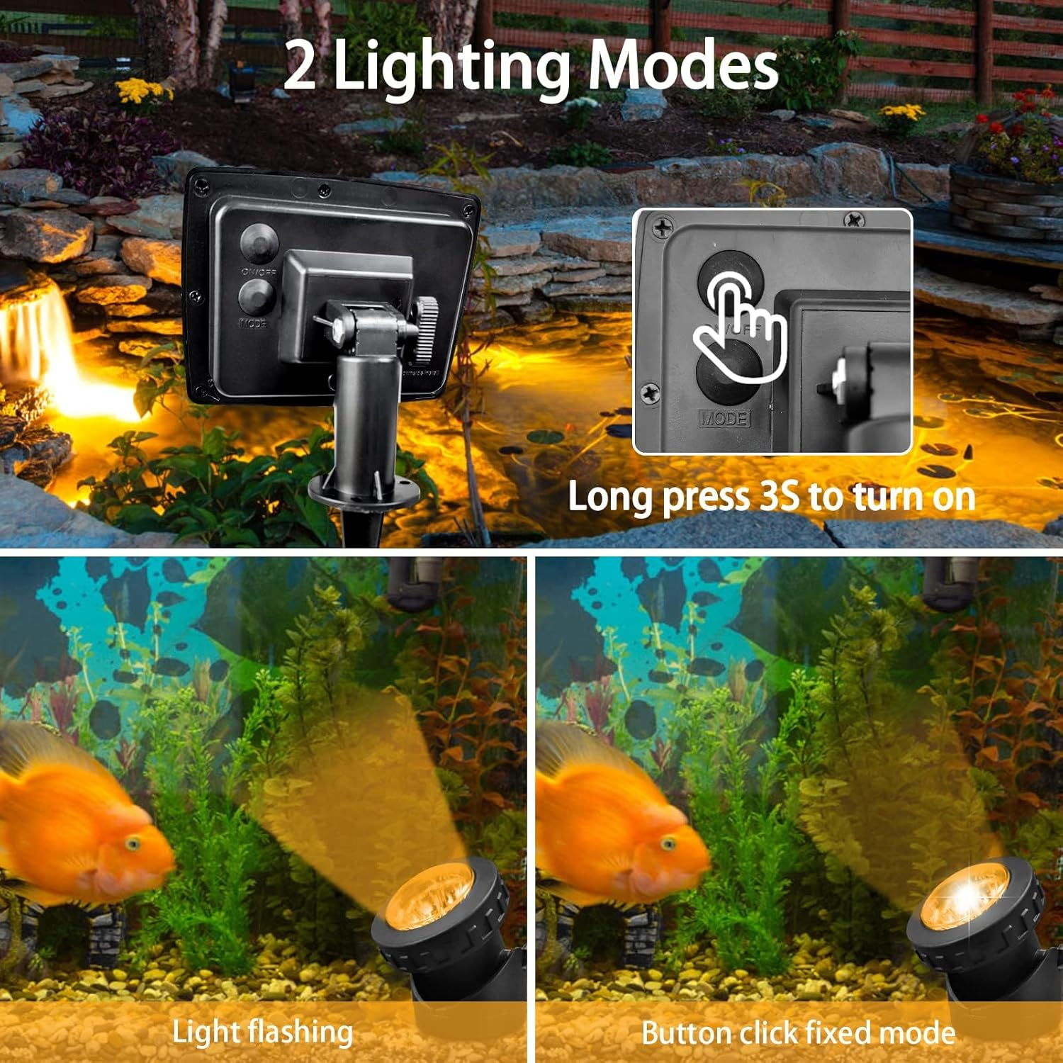 Solar Spot Lights Outdoor, 12 LED Waterproof Pond Light Solar Spotlight Underwater Light Security Lighting Dark Sensing Auto On/Off Adjustable Lighting Angle, for Outdoor Lawn Fish Tank Pool (2 Pack) - 3 Pack image number 7
