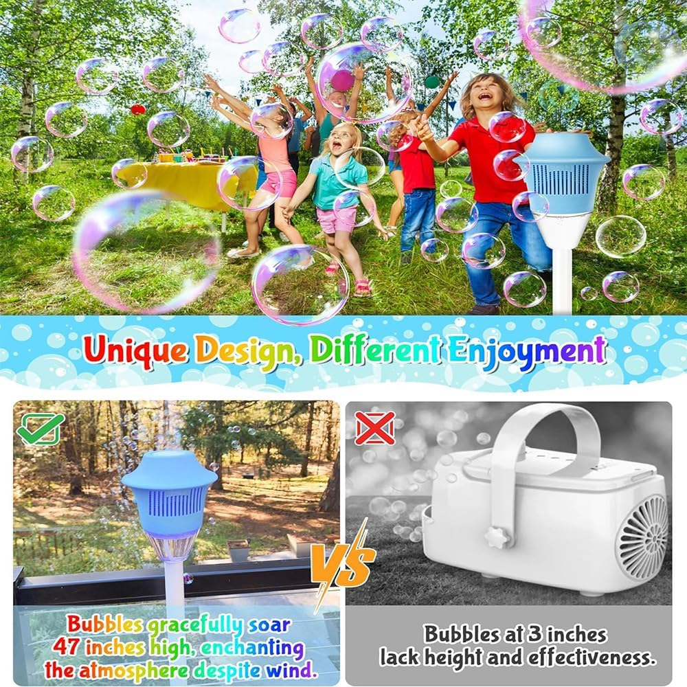 Bubble Machine with Lights for Outdoor, 119Cm Tall 3 Height Adjustable Bubble Blower with Lights Rechargeable Bubble Maker for Patio, Garden, Playground image number 5