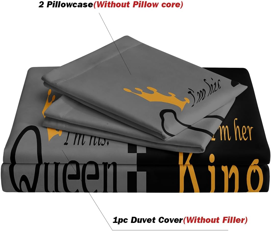 ZIRANSHU Lover Duvet Cover Set - King Size, Advanced Gray & Black Couple Bedding 3D Digital Printed Duvet Cover King and Queen Bedding Sets Valentine'S Day Presents (1 Duvet Cover + 2 Pillowcase) image number 3