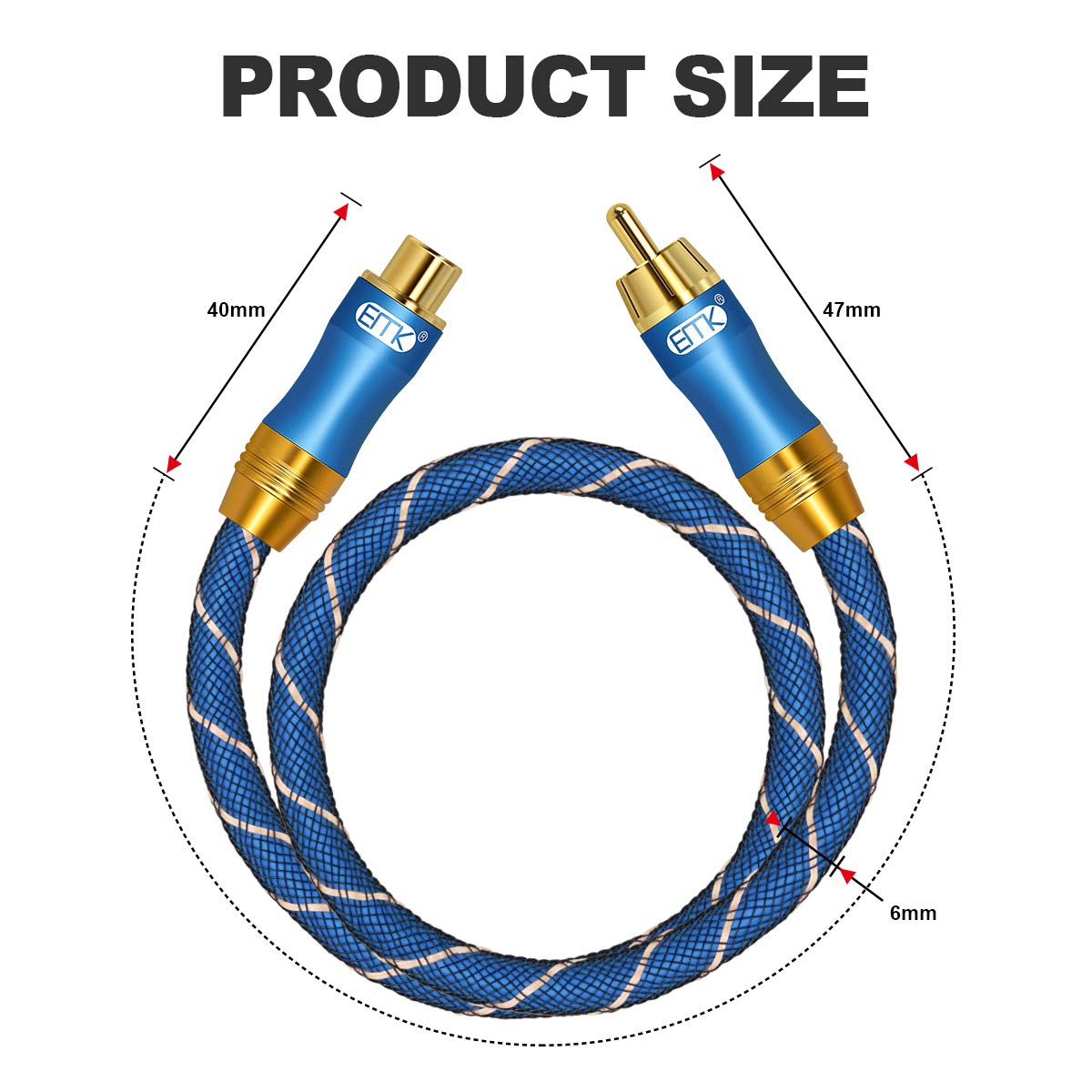 EMK RCA Extension Cable, Coaxial Audio Cable Male to Female Gold Plated Rca/Phono Subwoofer Stereo Cables for Hi-Fi Home Theater, TV, Amplifier, Speaker (3Ft/1M, Blue)