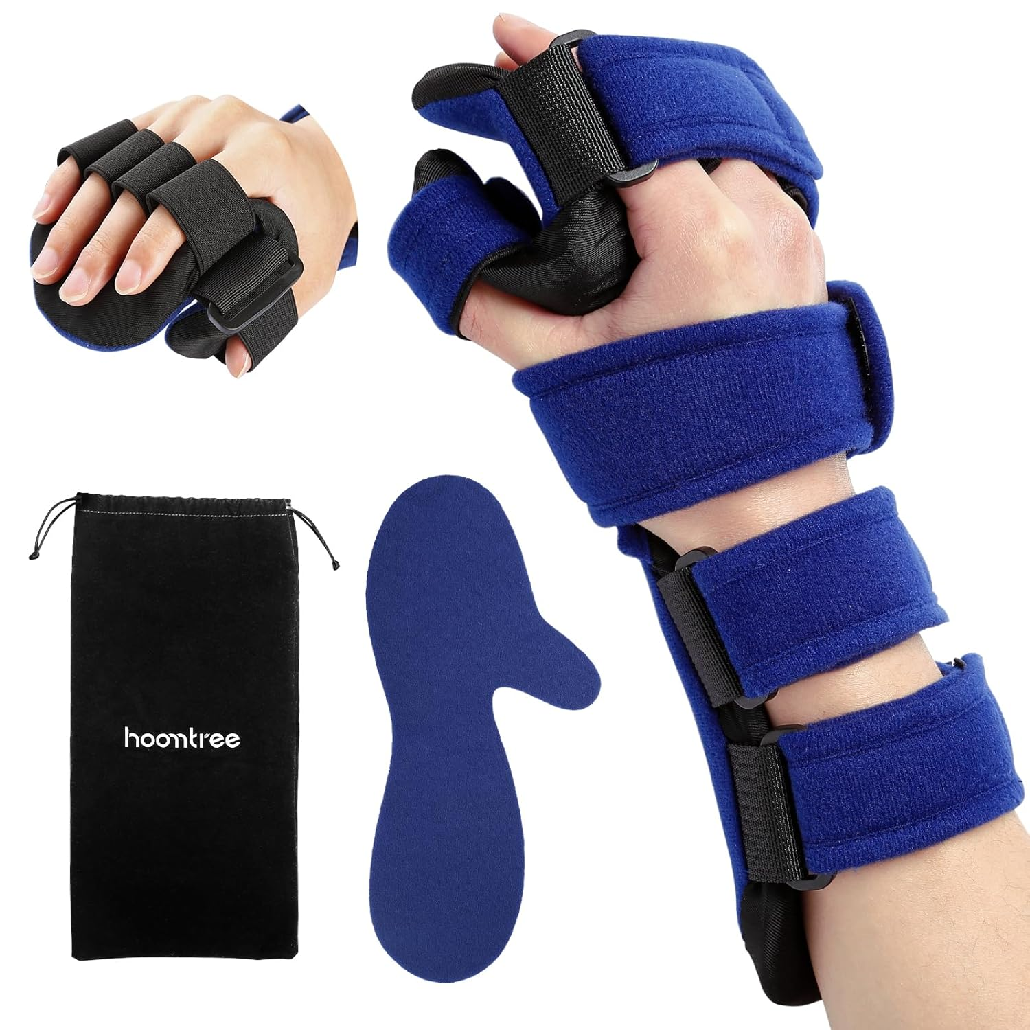 HOOMTREE Right&Left Resting Hand Splint Stroke Resting Hand Splint with Finger Separator Functional Immobilizer Wrist Finger Support Brace for Pain Relief,Sprain Fracture,Tendonitis (Right,Blue)