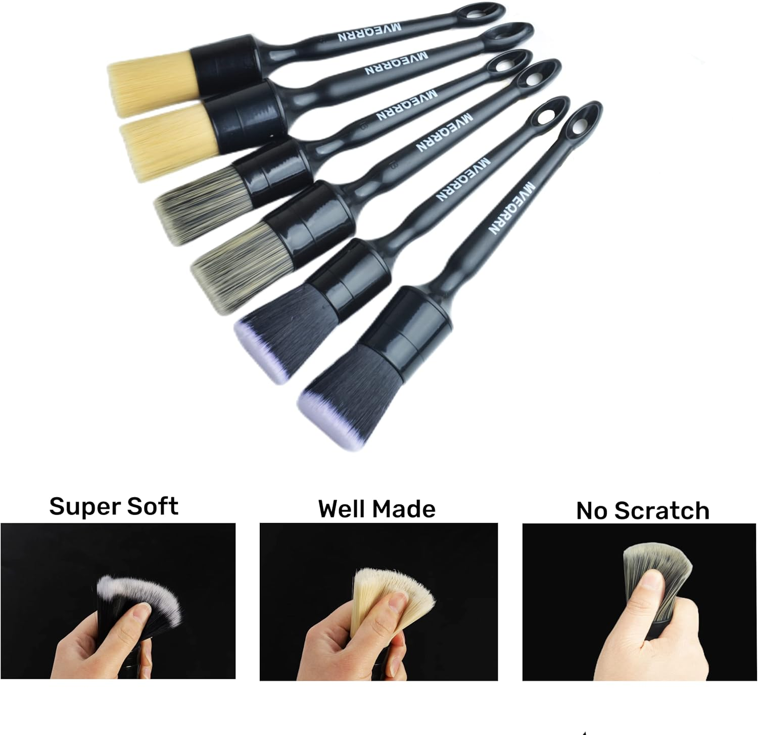 6Pcs Car Detailing Brush Set-2Pcs Boars Hair Car Detailing Brushes,2Pcs Ultra Soft No Scratch Detailing Brush for Air Vent,Leather Seat 2Pcs Detail Brushes Car Detailing for Interior Exterior - 6Pcs Car Detailing Brush Set (As Pictures) image number 6