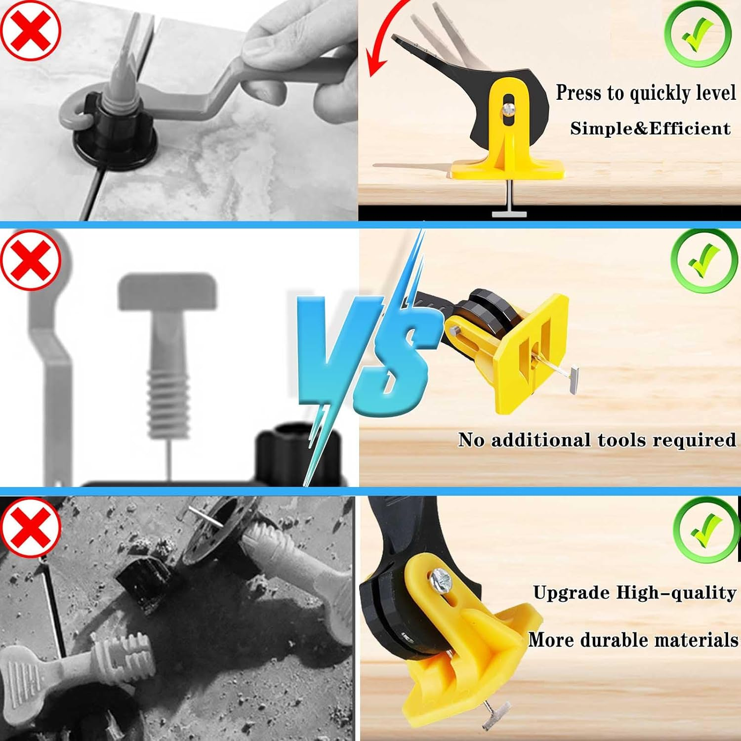 FACITE Tile Leveling System Kit 1/8 Tile Spacers Reusable 50Pcs Leveler Tile Tools for Installation+50Pcs Replaceable Spare Steel T-Pin Upgraded Adjustable Fit 8-12Mm Tile Floor Leveling Compounds Set image number 5