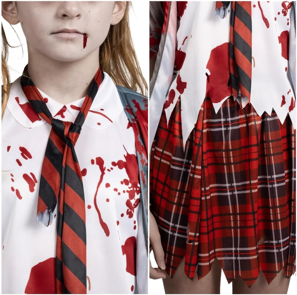 Spooktacular Creations Zombie Schoolgirl Costume, Girl Bloody Zombie Costume for Kids,Halloween, School, Event Party Dress Up image number 4