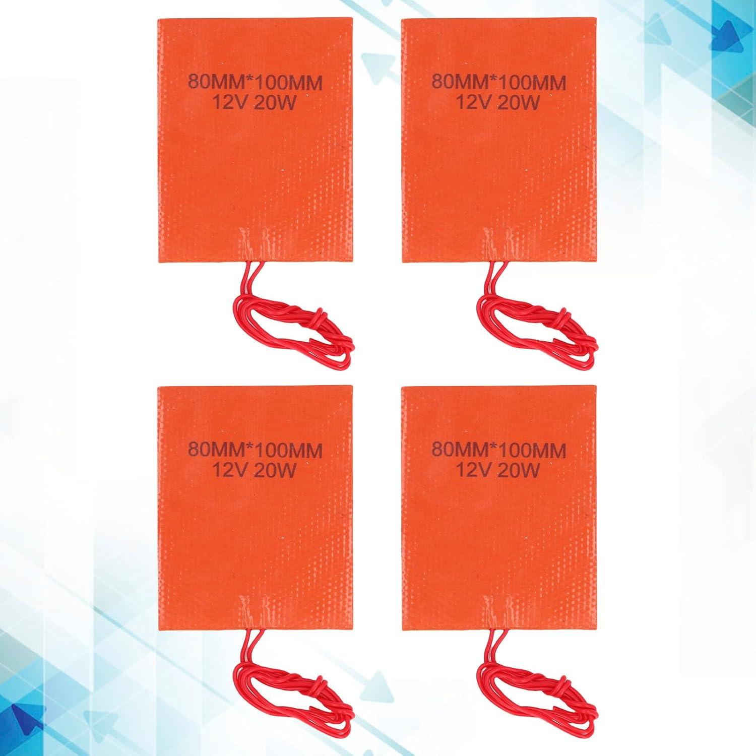 Silicone Rubber Heating Pad 12V 20W, 4 Pcs Flexible Electric Heater Mat 80X100Mm with Self Adhesive Backing Thermal Protector, for Automotive Industrial Equipment, Oil Pan, Pipe image number 3