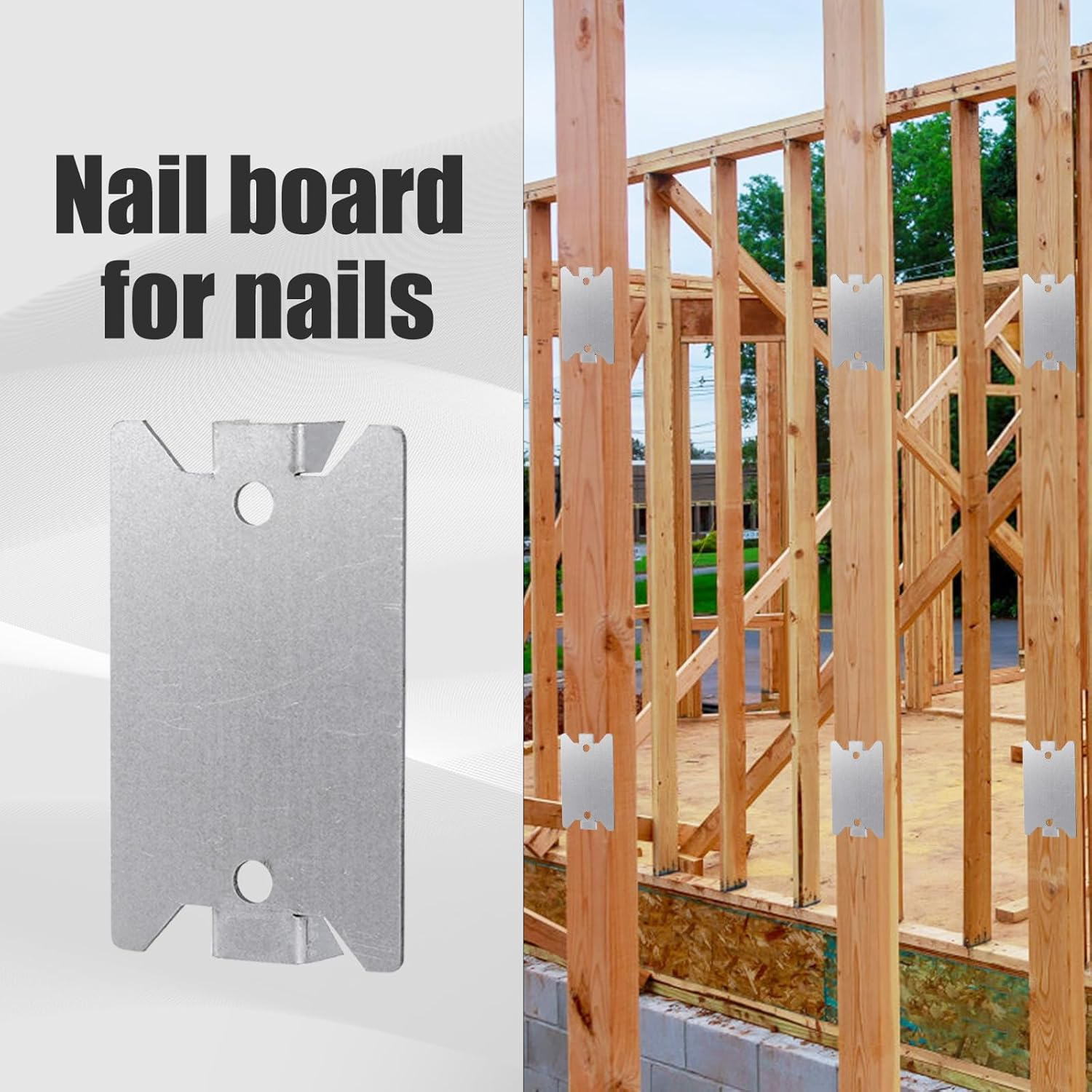 50Pcs Nail Plates for Studs, 2.5X1.5 Inch Strong Steel Nail Plates Electrical Pointed Nails Guards with Nail Holes Anti-Nail Protection Plate for Protecting Pipes Conduits Wires (Silver) image number 3