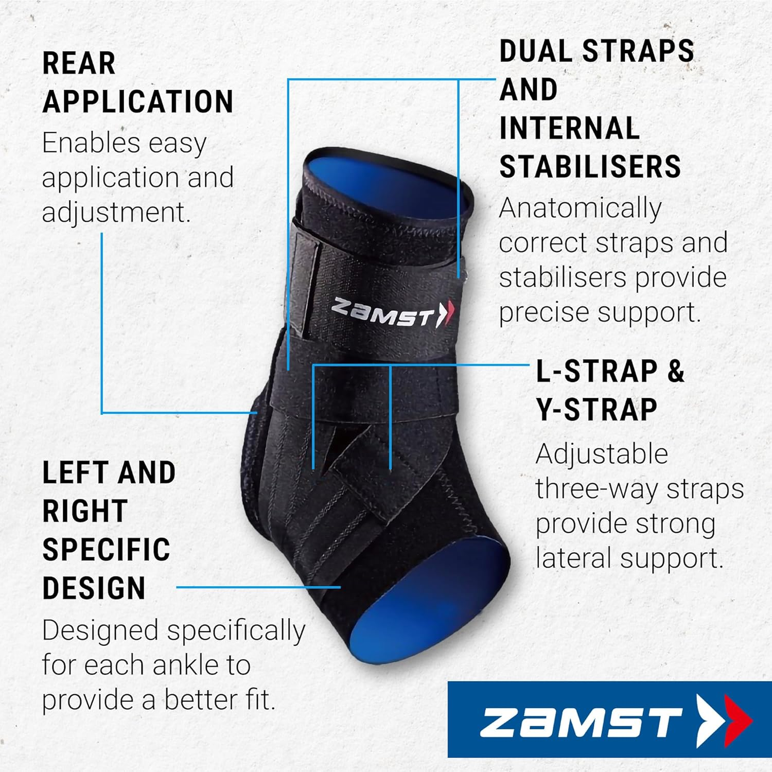 Zamst A1 Ankle Brace for Sports - Breathable Sports Ankle Support for Men and Women with Adjustable Three Way Straps for Moderate Lateral Ankle Sprain - Left, Small