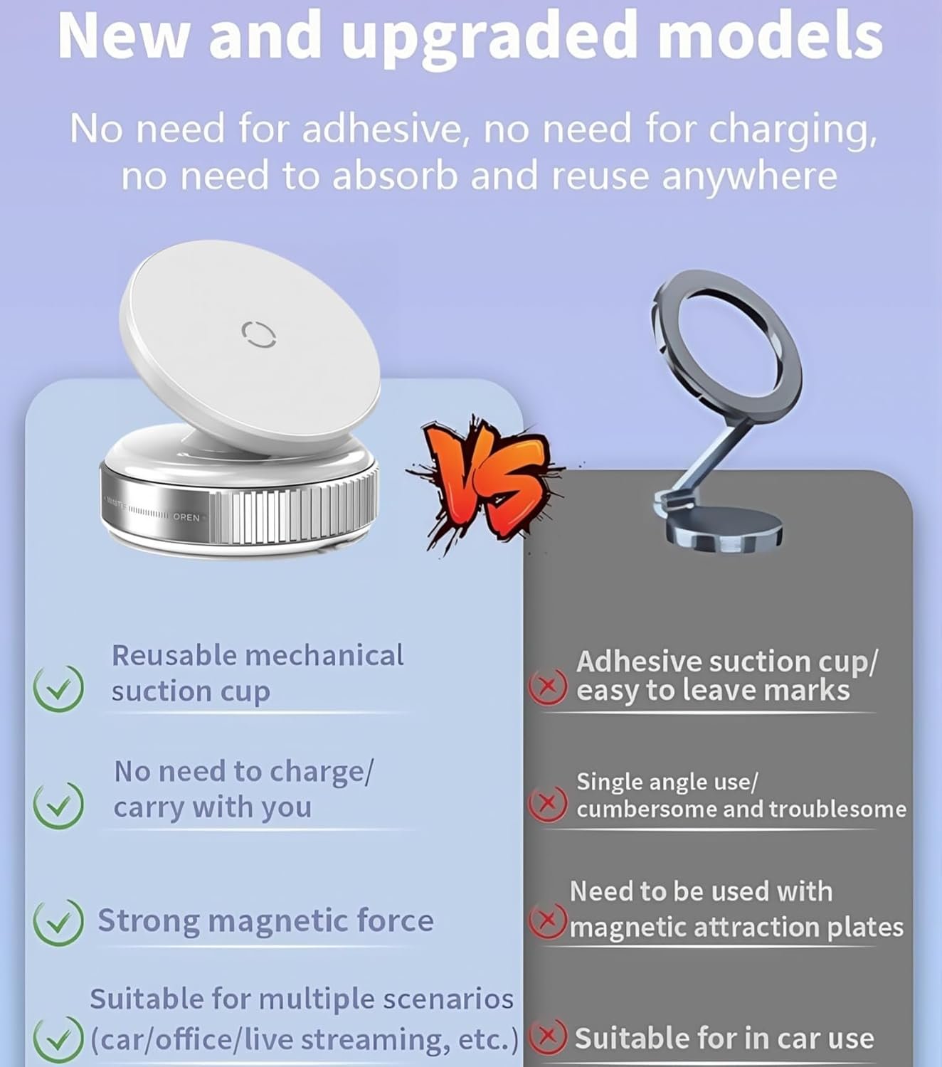 Magnetic Suction Phone Holder, 2025 New Vacuum Magnetic Suction Phone Holder Foldable and Retractable, 360&deg; Stretchable for Car/Gym/Smooth Surface Kitchen Stand Cellphone (Starmoon White) image number 6