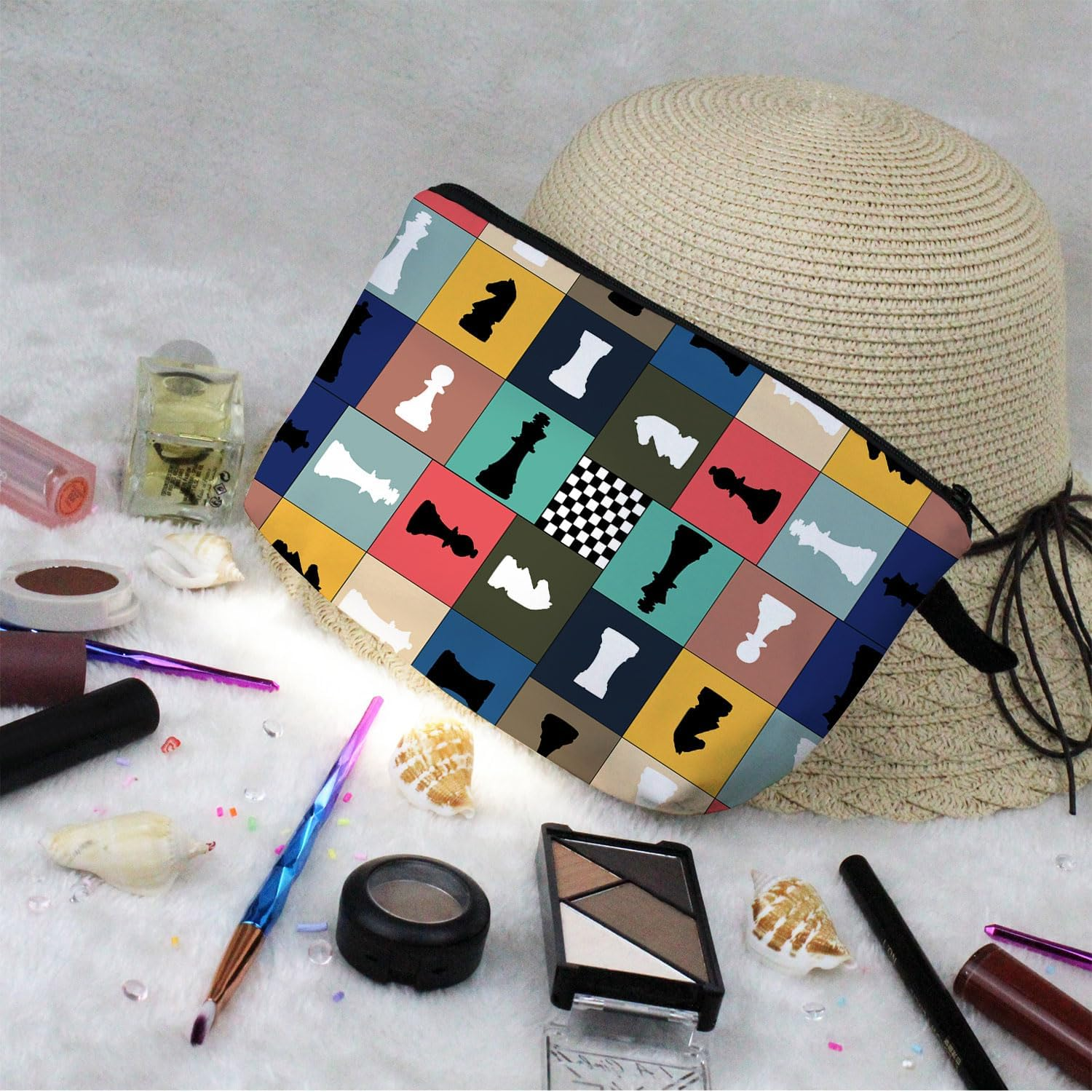 Livel Lhood Chess Makeup Bag Cute Small Organizer Zipper Pouch Chess Cosmetic Bag Christmas Birthday Present for Chess Lovers Players Friends Women image number 1
