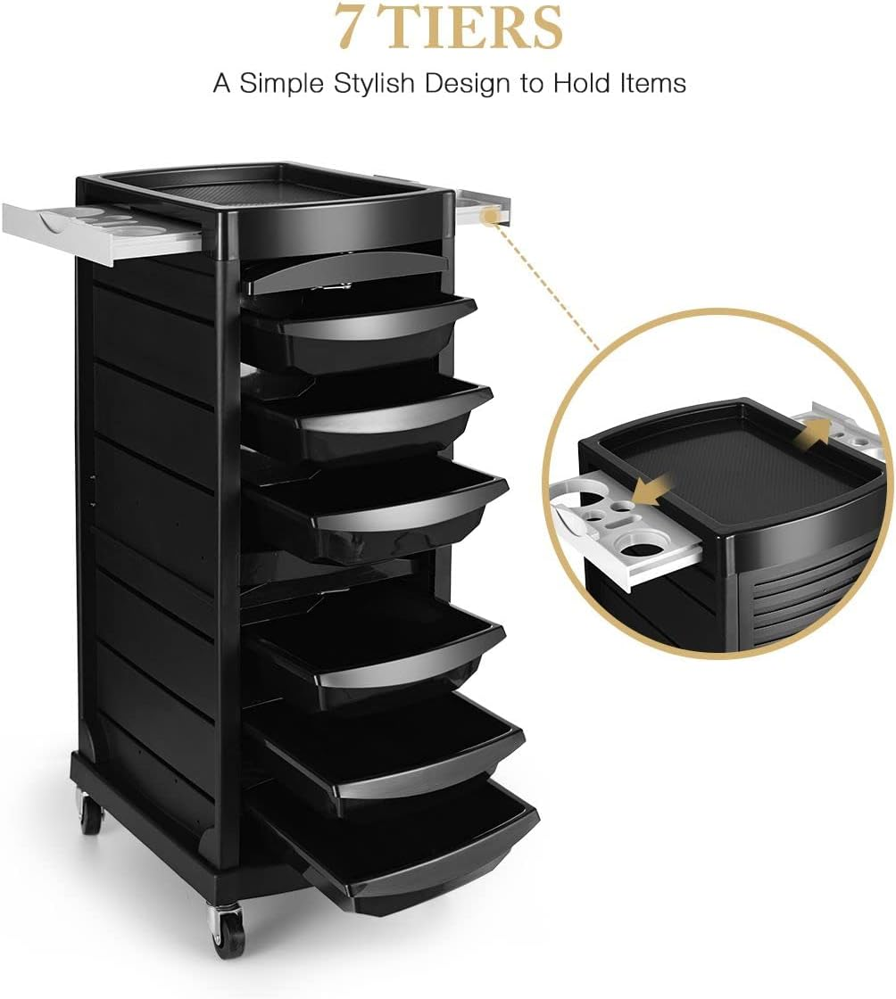 Salon Trolley Salon Storage Cart Hairdressing on Wheels Salon Tool Lockable Beauty Cart for Salon Beauty Spa 7 Tiers 6 Trays image number 5
