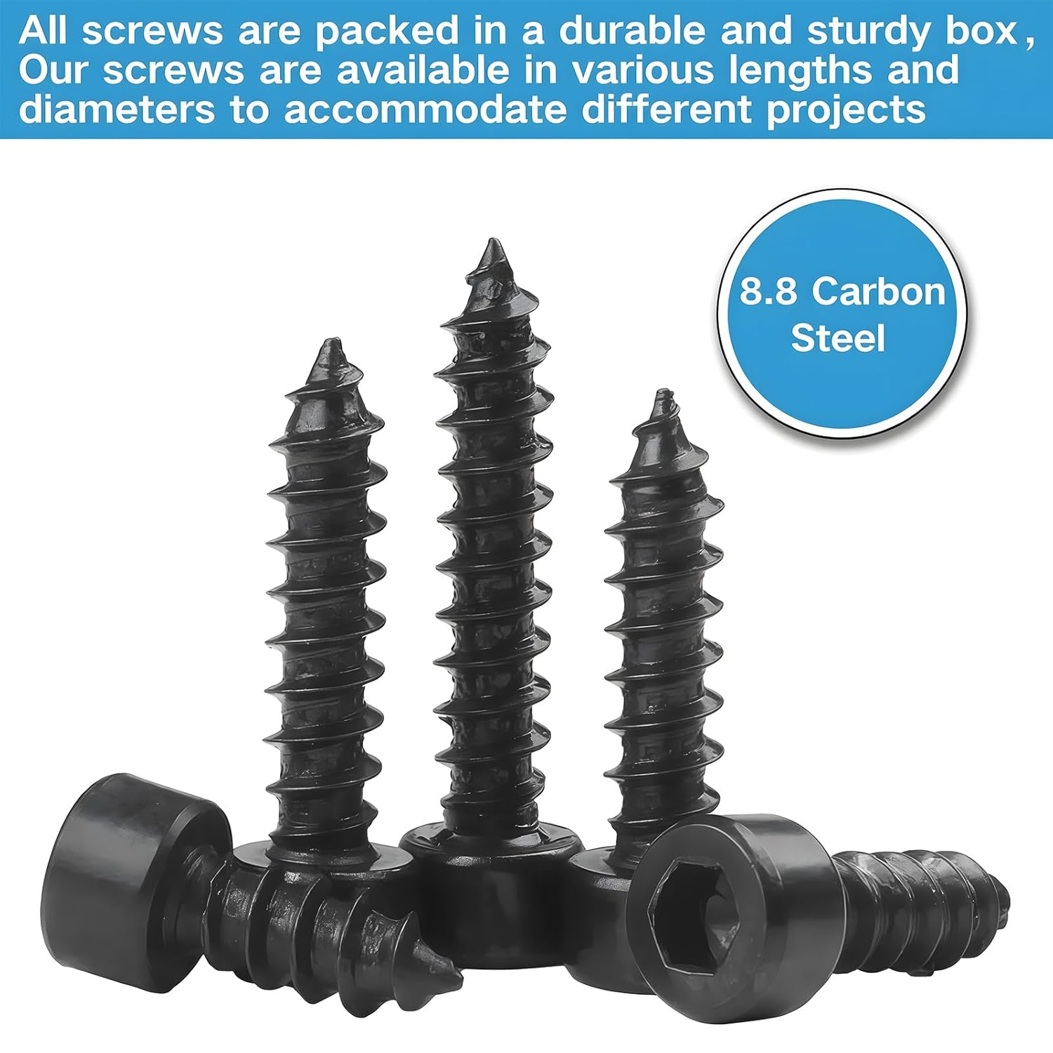 Zmbroll Hex Socket Head Cap Self Tapping Screws M4X8/10/12/14/16/18/20/25/30/35Mm Grade 8.8 Black Carbon Steel 220Pcs M4 Hex Socket Drive Allen Head Sheet Metal Wood Screw with Wrenches image number 5