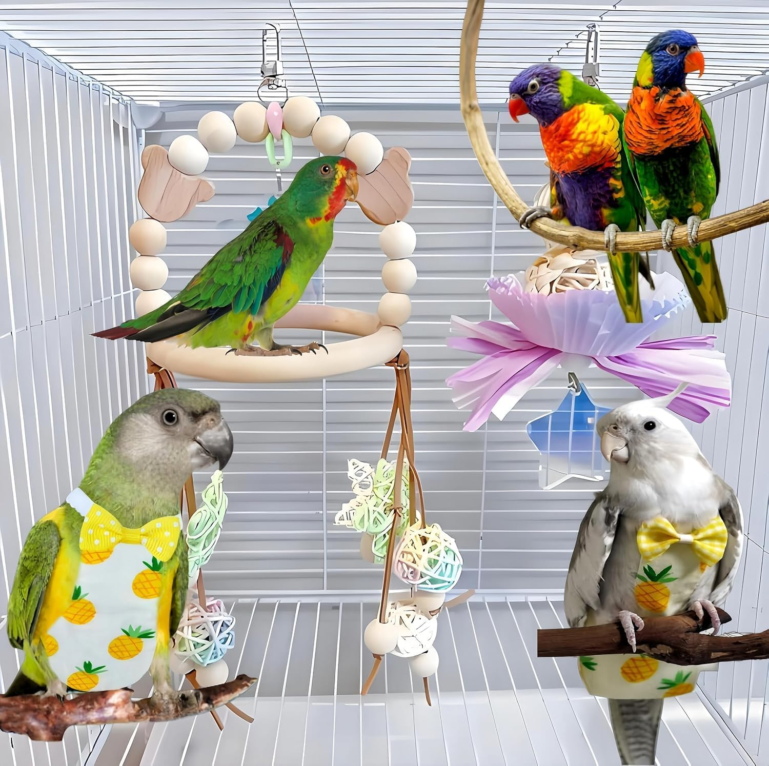 Parrot Nappy with Waterproof Inner Layer, 2Pcs Bird Diaper Parrot Nappies Clothes Flight Suit Dress, Washable Reusable Parrots Nappy with Waterproof image number 1