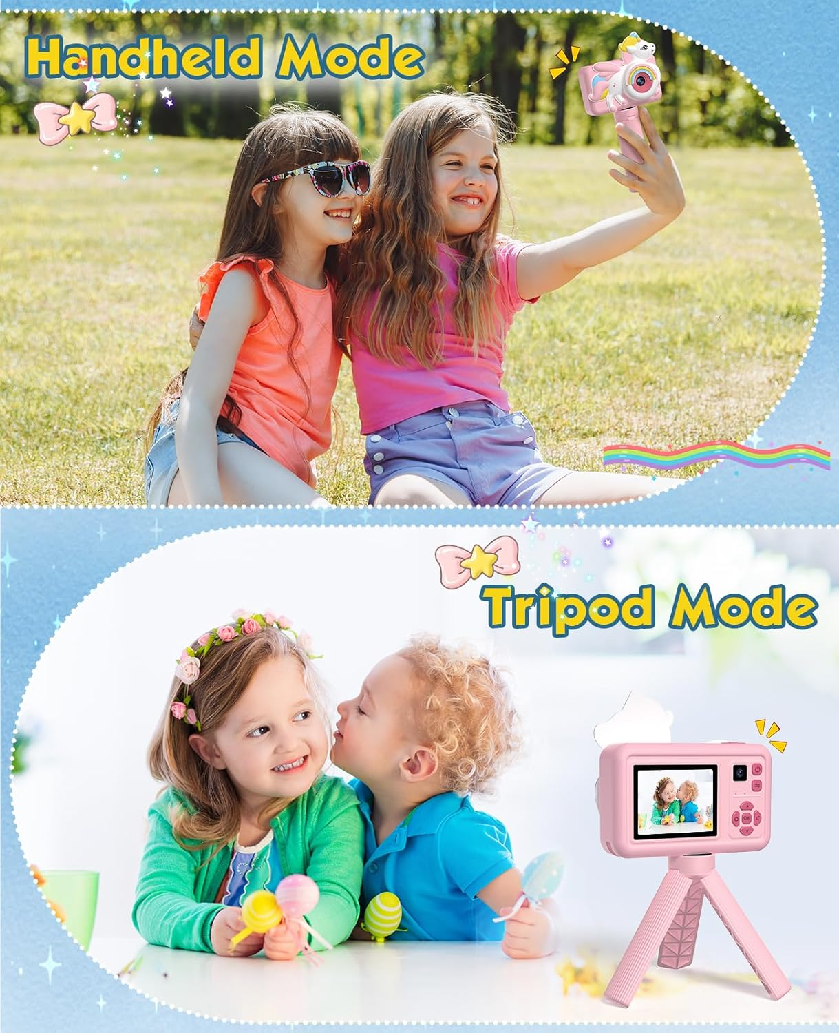 Bluefire Kids Selfie Camera, Mini 2 Inch Screen HD Digital Camera for Kids with 32GB SD Card & Cartoon Silicone Soft Cover for 4-9 Year Old Girls/Boys(Pink)