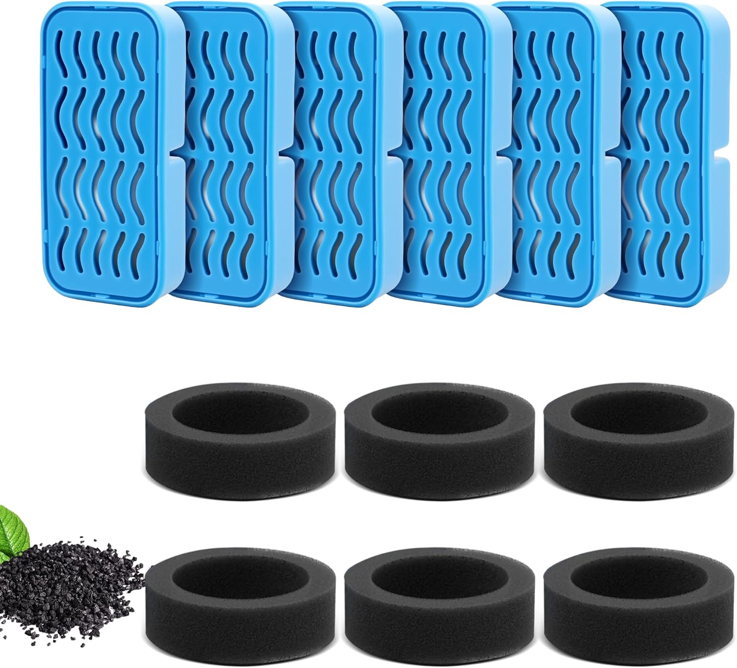 6 Pieces Filters + 6 Pieces Foam Filters for Cat Fountain - 3-Layer Filtering with Activated Carbon & Sponge image number 1