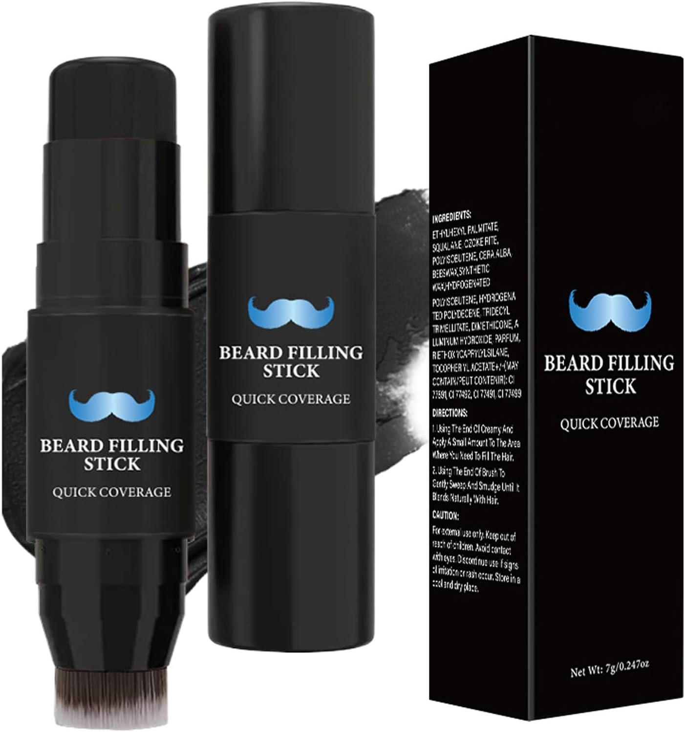 Beard Filler - Moustache Filling Stick and Brush - 7G Long-Lasting Waterproof Sweat-Proof Tint for Facial Hair Makeup Shaping Enhancement image number 1
