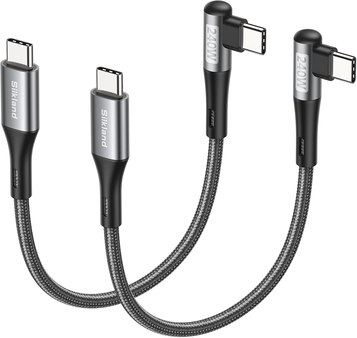 Silkland 240W Short USB C to USB C Cable (0.3M, 2Pack), Right Angle USB C Fast Charging Cable, Braided Type C Charger Cord for PD3.1, 100W, Compatible with Iphone 17/16, Macbook, Pixel, Samsung image number 2
