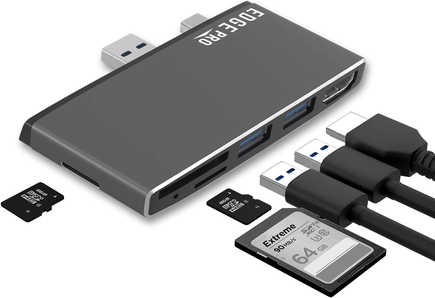 Surface Pro USB 3.0 Mini DP Hub Adapter, Mbeat Edge Pro P78 6-In-1 Multifunction USB 3.0 Hub Adapter with Mini Display Port, Surface Pro Extender, Features 4K HDMI Output, 2 Port USB 3.0 Hub, SD and Micro SD TF Card Reader, Space Grey Aluminium Design (Compatible with MS Surface Pro 4/5/6) image number 2