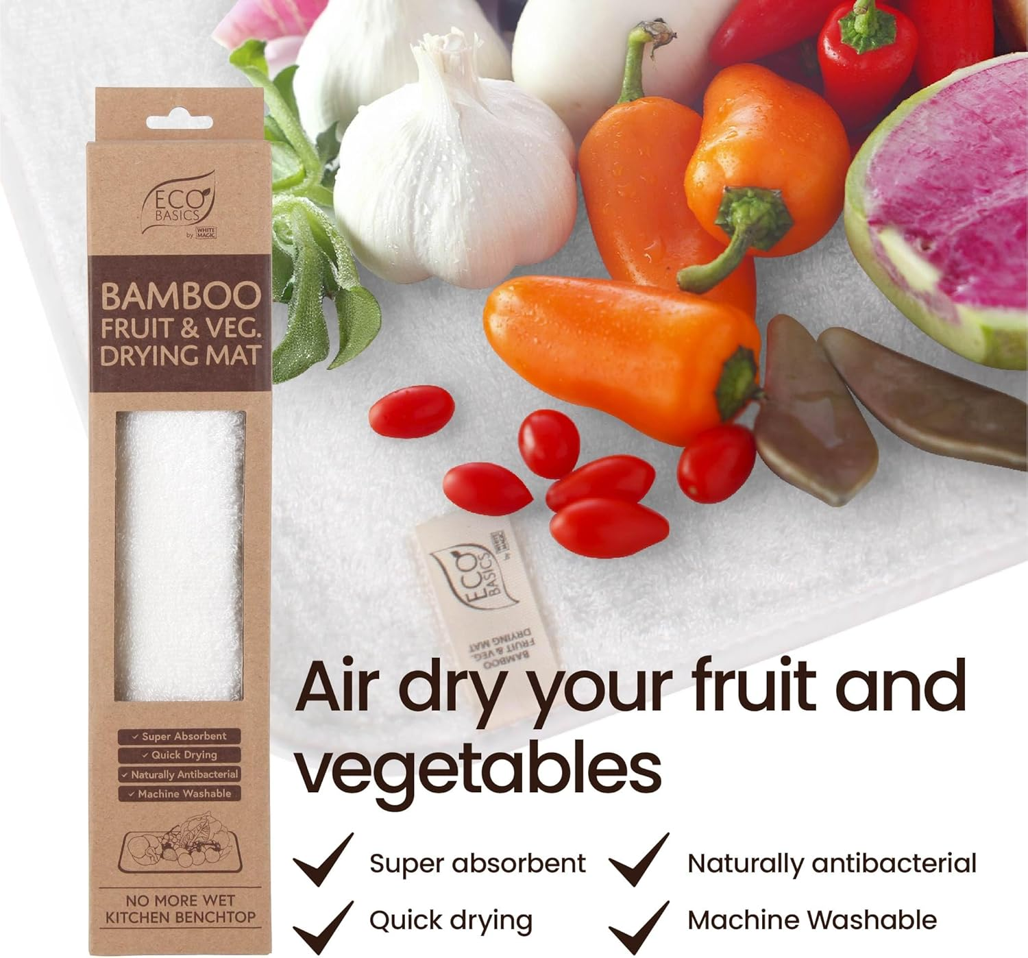 White Magic Eco Basics Bamboo Fruit and Veg Drying Mat image number 6
