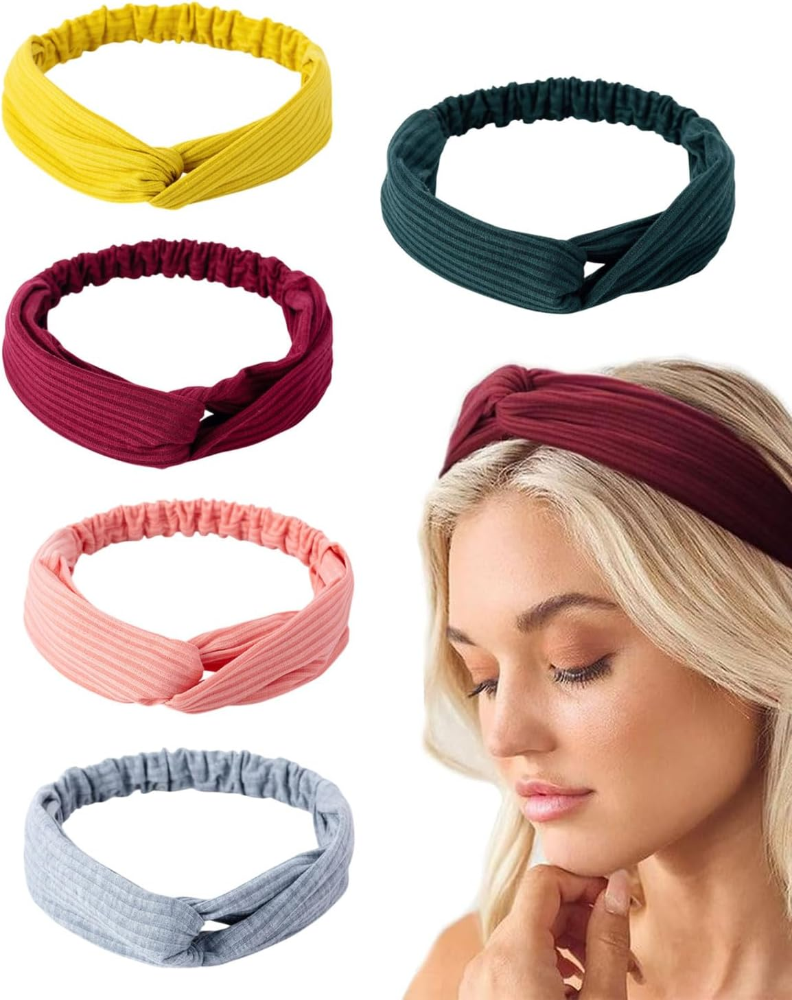 KGDUYC 5-Pack Women'S Retro Knot Hair Bands image number 5